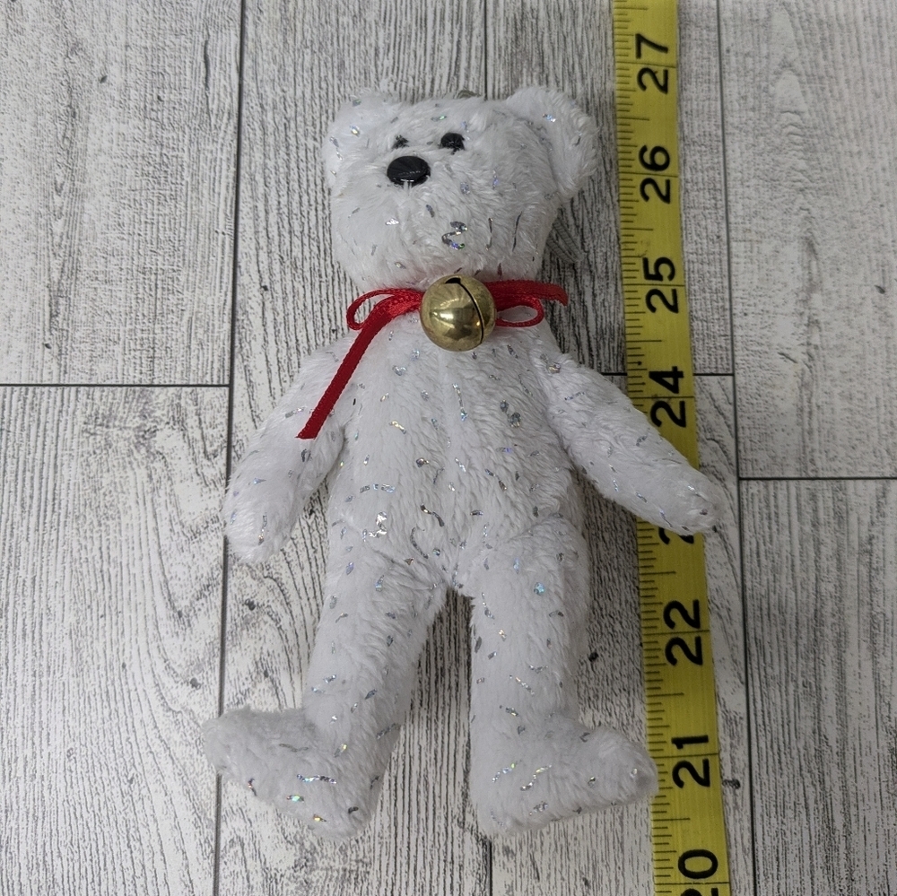 Ty Decade White Stuffed Bear with Red Ribbon - Picture 2 of 5